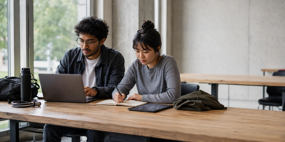 Gig Working / MLP Financify / Studenten arbeitet flexibel als Gig-Worker mit Laptop im Café