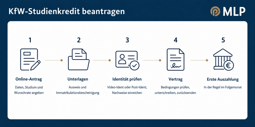 KfW-Studiienkredit beantragen Infograik / MLP Financify