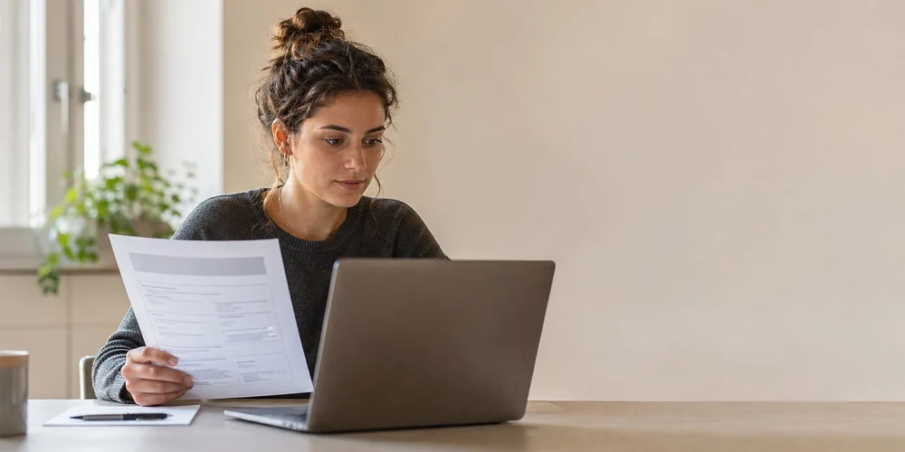 Lebenslauf KI optimieren / MLP Financify / Studierende optimiert Lebenslauf am Laptop mithilfe eines KI-Tools für ATS-Bewerbungen