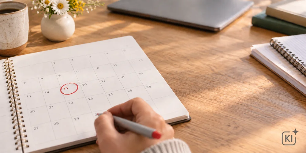 Hand trägt Termin in einen Kalender / MLP